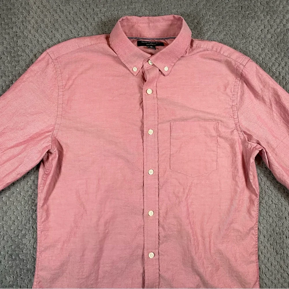 Banana Republic Mens Slim Stretch Button Down Shirt Size M Red‎ Preppy Classic